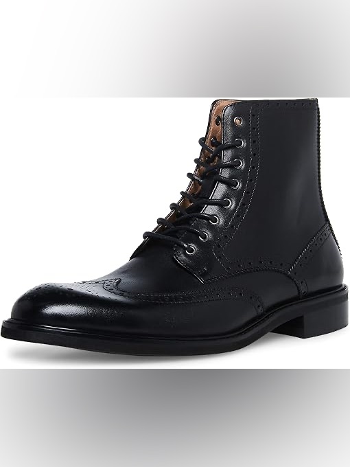 Steve Madden Harith Black Leather Wingtip Boots Size 9.5 - Excellent Condition